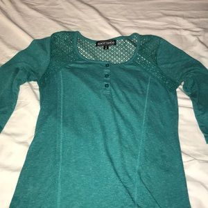 Almost Famous 3/4 Blouse Lace Henley Hi Low Tunic